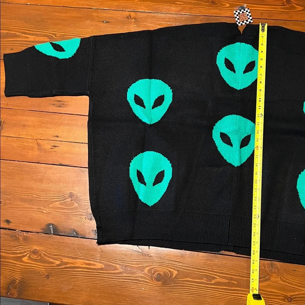 Dressed in LALA Black Cardigan with Neon Green Alien Heads - Picture 11 of 13